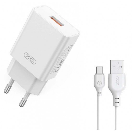XO L127 USB-A QC18W Φορτιστής Γρήγορης Φόρτισης με Type-C Καλώδιο - ledmania.gr