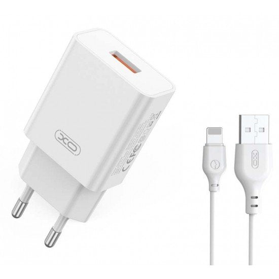 XO L127 USB-A QC18W Φορτιστής Γρήγορης Φόρτισης με Lightning Καλώδιο - ledmania.gr