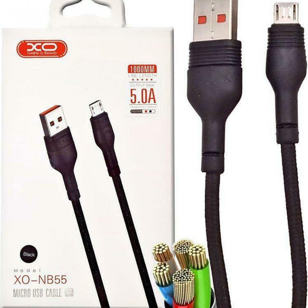 XO Braided USB 2.0 to micro USB Cable Μαύρο 1m (NB55) - ledmania.gr