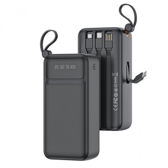 XO PR280 Power Bank 30.000mAh, με 4 ενσωματωμένα καλώδια - ledmania.gr
