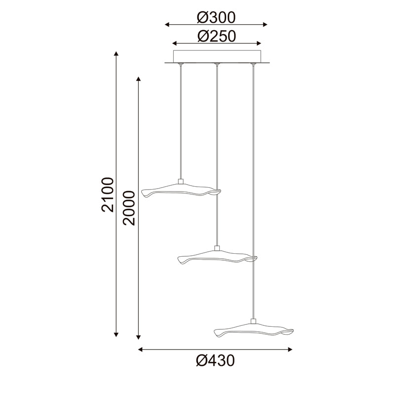 ΚΡΕΜΑΣΤΟ Φ/Σ LED 15W 3000K 1050LM NINFEA ΟΡΕΙΧΑΛΚΟ ΜΕΤ/ΚΟ IP20 D43XH210CM - ledmania.gr