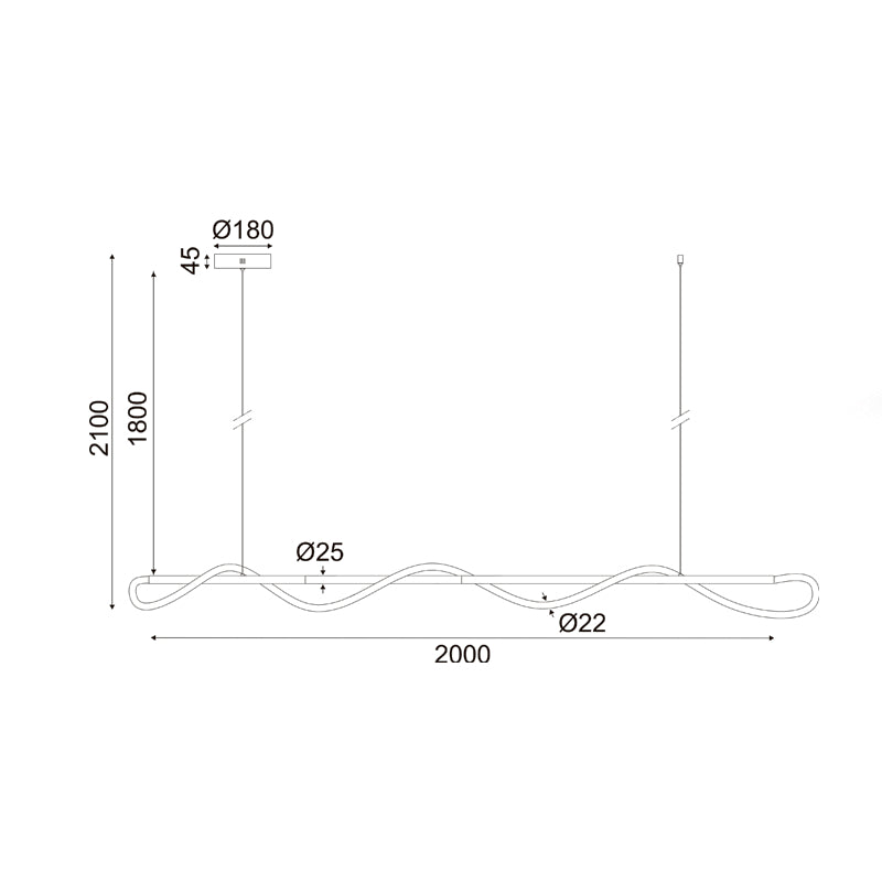 ^ΚΡΕΜΑΣΤΟ Φ/Σ LED 60W 3000K 3300LM KYMA ΜΑΥΡΟ ΜΕΤ/ΚΟ IP20 190Χ6XΗ215CM - ledmania.gr