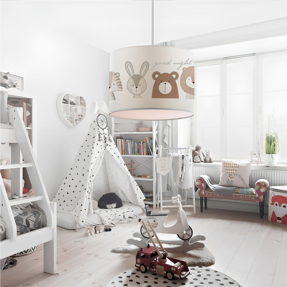 GloboStar® BEAR 204-0021 Παιδικό Κρεμαστό Φωτιστικό Φιγούρα Μονόφωτο 1 x E27 IP20 Λευκό Ύφασμα - Μ24 x Π24 x Υ70cm - ledmania.gr