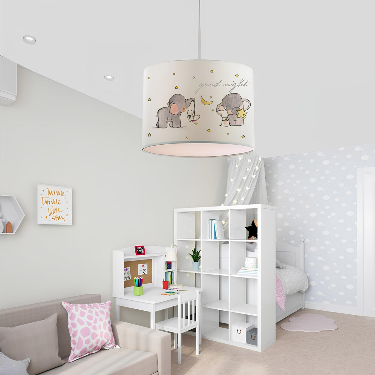 GloboStar® ELEPHANT 204-0020 Παιδικό Κρεμαστό Φωτιστικό Φιγούρα Μονόφωτο 1 x E27 IP20 Λευκό Ύφασμα - Μ24 x Π24 x Υ70cm - ledmania.gr