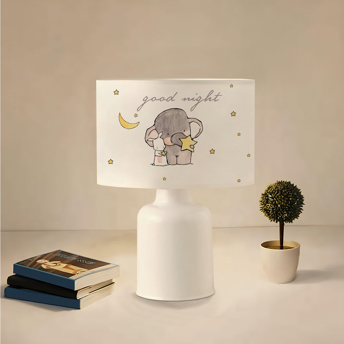 GloboStar® ELEPHANT 204-0025 Παιδικό Eπιτραπέζιο Φωτιστικό Φιγούρα Μονόφωτο 1 x E27 IP20 Λευκό & Γκρι Ύφασμα - Μ24 x Π24 x Υ32cm - ledmania.gr