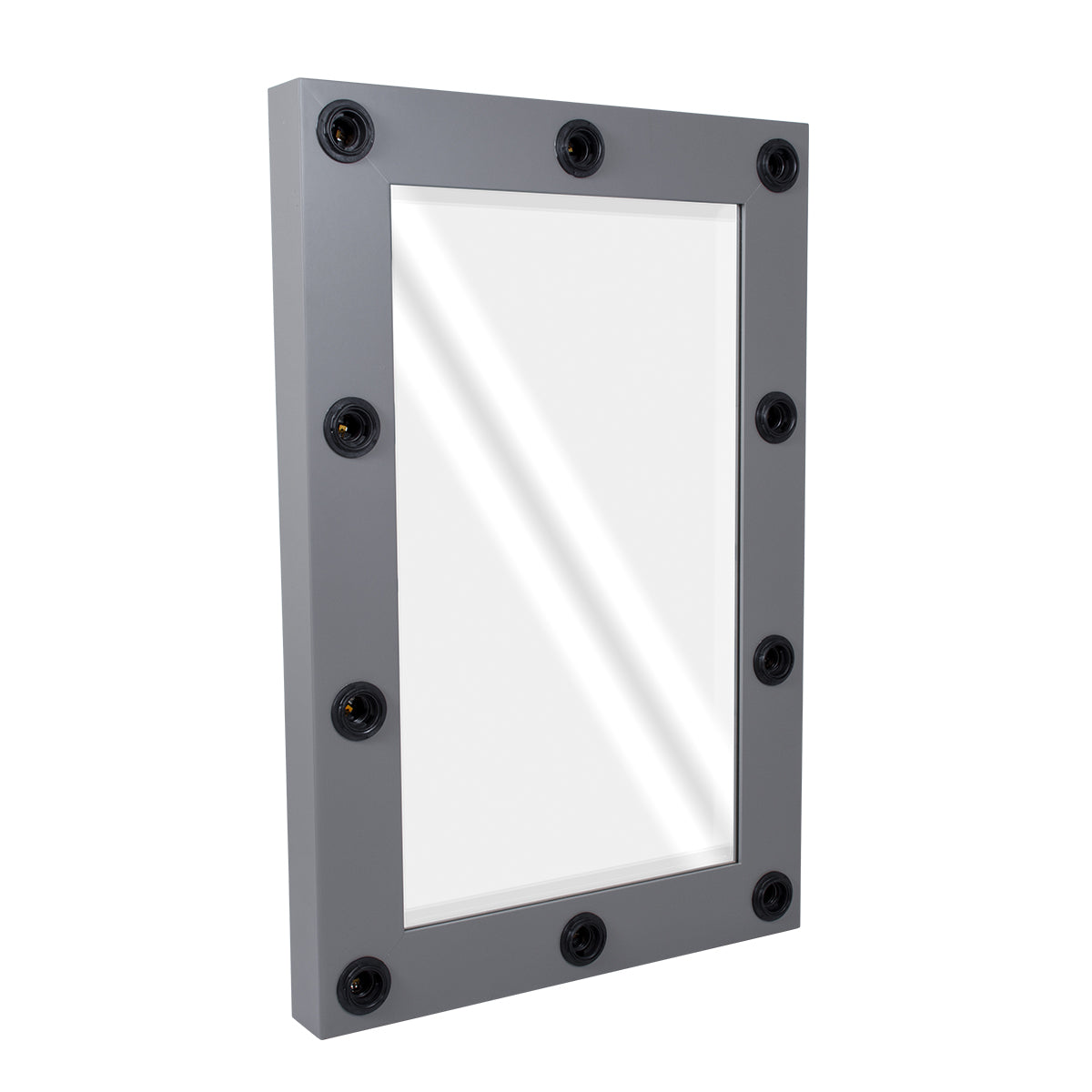 GloboStar® MAKEUP MIRROR-60x90-6 Μοντέρνος Καθρέπτης Μακιγιάζ με Πλαίσιο Φυσικού Ξύλου με Διακόπτη On/Off 10 x E27 AC220-240V - Μ60 x Π7 x Υ90cm - Γκρι Ανθρακί - ledmania.gr