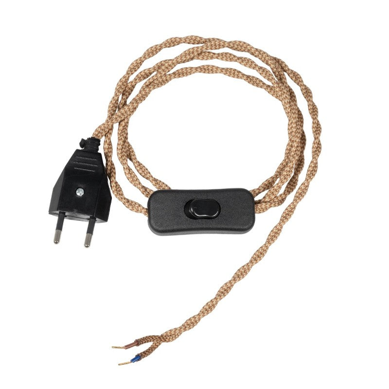 GLOBOSTAR® WHIP 77672 Μοντέρνο DIY Πλεκτό Καλώδιο με Ντουί 1 x E27, Διακόπτη On/Off & Πρίζα AC 220-240V IP20 - Καφέ & Μαύρο - Μ150 x Π2.7 x Υ1.9cm