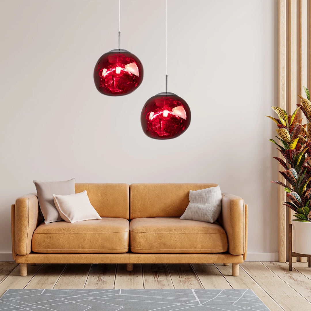 GLOBOSTAR® DIXAR 00762 Μοντέρνο Κρεμαστό Φωτιστικό Οροφής με Ντουί 1 x E27 AC 220-240V IP20 - Κόκκινο & Ασημί - Μ28 x Π28 x Υ40cm