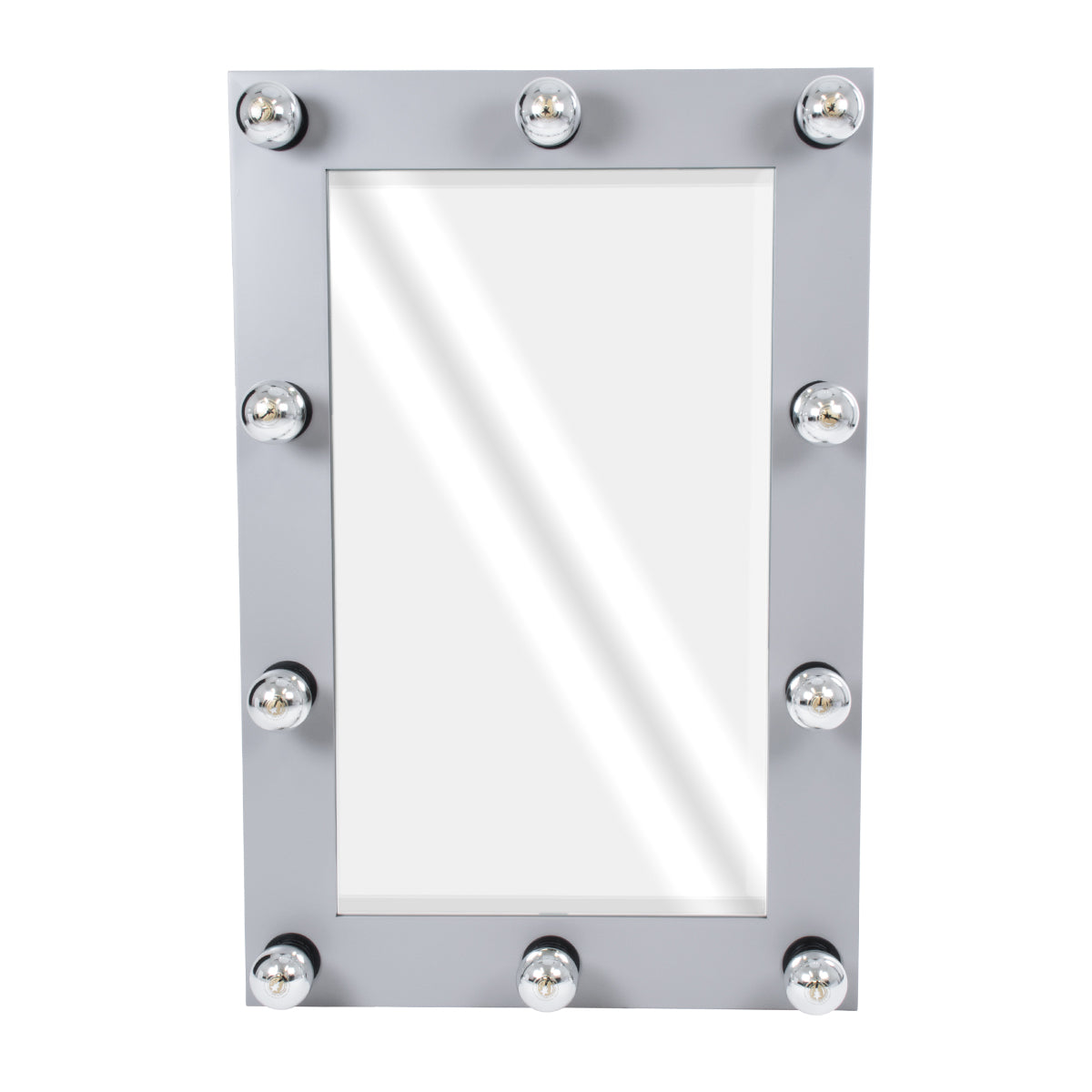 GloboStar® MAKEUP MIRROR-60x90-3 Μοντέρνος Καθρέπτης Μακιγιάζ με Πλαίσιο Φυσικού Ξύλου με Διακόπτη On/Off 10 x E27 AC220-240V - Μ60 x Π7 x Υ90cm - Γκρι Τσιμέντου - ledmania.gr