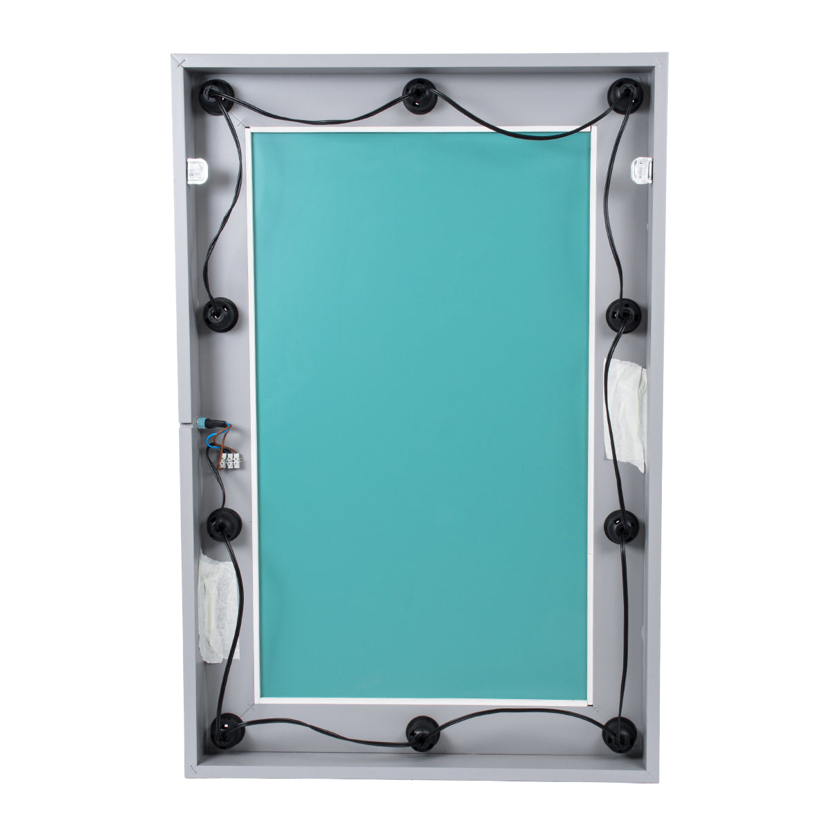 GloboStar® MAKEUP MIRROR-60x90-3 Μοντέρνος Καθρέπτης Μακιγιάζ με Πλαίσιο Φυσικού Ξύλου με Διακόπτη On/Off 10 x E27 AC220-240V - Μ60 x Π7 x Υ90cm - Γκρι Τσιμέντου - ledmania.gr