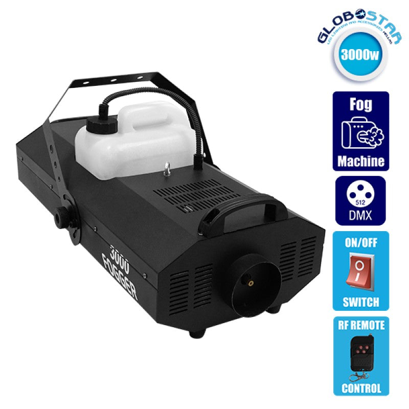 GLOBOSTAR® SMOKIE 51146 Stage Μηχανή Καπνού 3000W AC 220-240V IP20 DMX512 Protocol & RF Ασύρματο Χειριστήριο - Μ69x Π30 x Υ17cm - 1 Χρόνο Εγγύηση