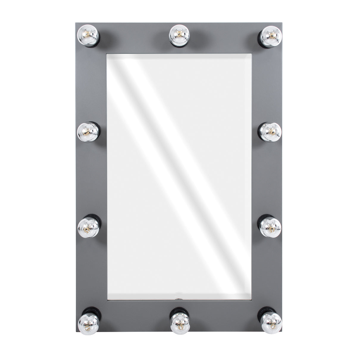 GloboStar® MAKEUP MIRROR-60x90-6 Μοντέρνος Καθρέπτης Μακιγιάζ με Πλαίσιο Φυσικού Ξύλου με Διακόπτη On/Off 10 x E27 AC220-240V - Μ60 x Π7 x Υ90cm - Γκρι Ανθρακί - ledmania.gr