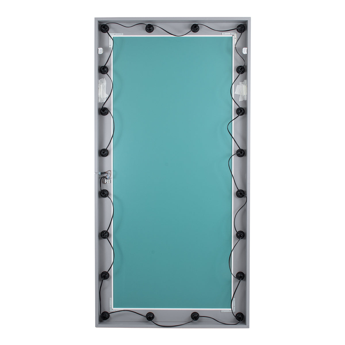 GloboStar® MAKEUP MIRROR-160x80-3 Μοντέρνος Καθρέπτης Μακιγιάζ με Πλαίσιο Φυσικού Ξύλου με Διακόπτη On/Off 20 x E27 AC220-240V - Μ80 x Π7 x Υ160cm - Γκρι Τσιμέντου - ledmania.gr
