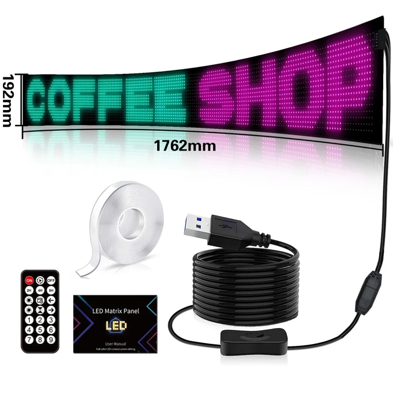 GLOBOSTAR® MATRIX GLB-106-0005 Εύκαμπτη Κυλιόμενη Ψηφιακή Επιγραφή 176.2x19.2cm P9 192x16 Pixel LED 10W DC 5V 2A με USB 2.0 Αδιάβροχο IP65 Πολύχρωμο RGB - Bluetooth Control μέσω iPIXEL APP - Μ176.2 x Π0.4 x Υ19.2cm - 2 Χρόνια Εγγύηση