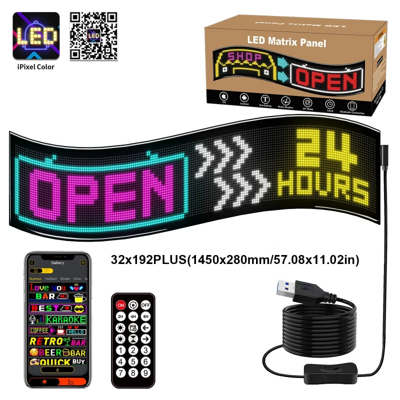 GLOBOSTAR® MATRIX GLB-106-0012 Εύκαμπτη Κυλιόμενη Ψηφιακή Επιγραφή 145x28cm P7 192x32 Pixel LED 20W AC 220-240V Αδιάβροχο IP65 Πολύχρωμο RGB - Bluetooth Control μέσω iPIXEL APP - Μ145 x Π0.4 x Υ28cm - 2 Χρόνια Εγγύηση