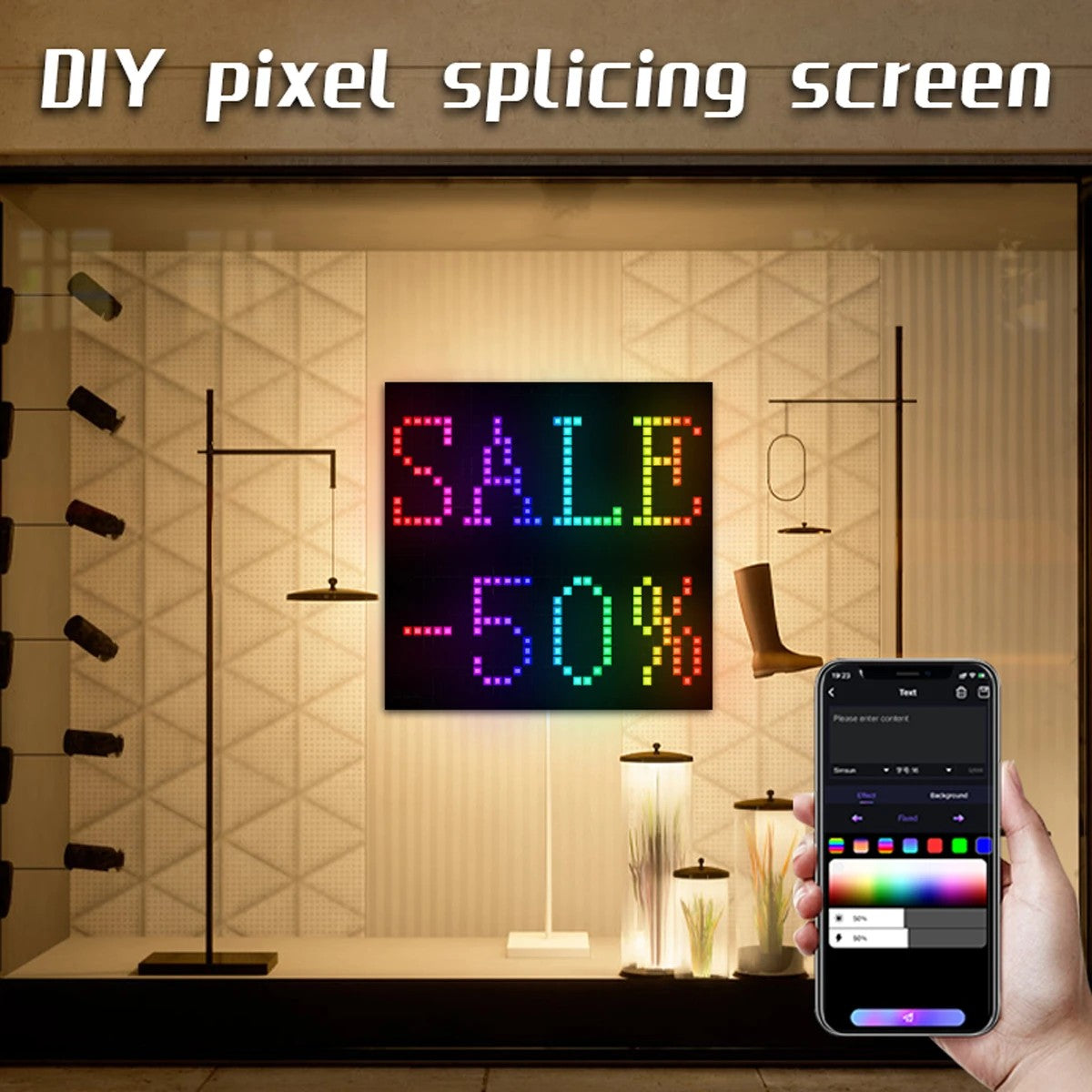 GLOBOSTAR® MATRIX GLB-106-0017 Κυλιόμενη Ψηφιακή Επιγραφή 80x80cm P24.6 64x64 Pixel LED 120W AC 220-240V IP20 Πολύχρωμο RGB - Bluetooth Control μέσω iPIXEL APP - Μ80 x Π2.6 x Υ80cm - 2 Χρόνια Εγγύηση