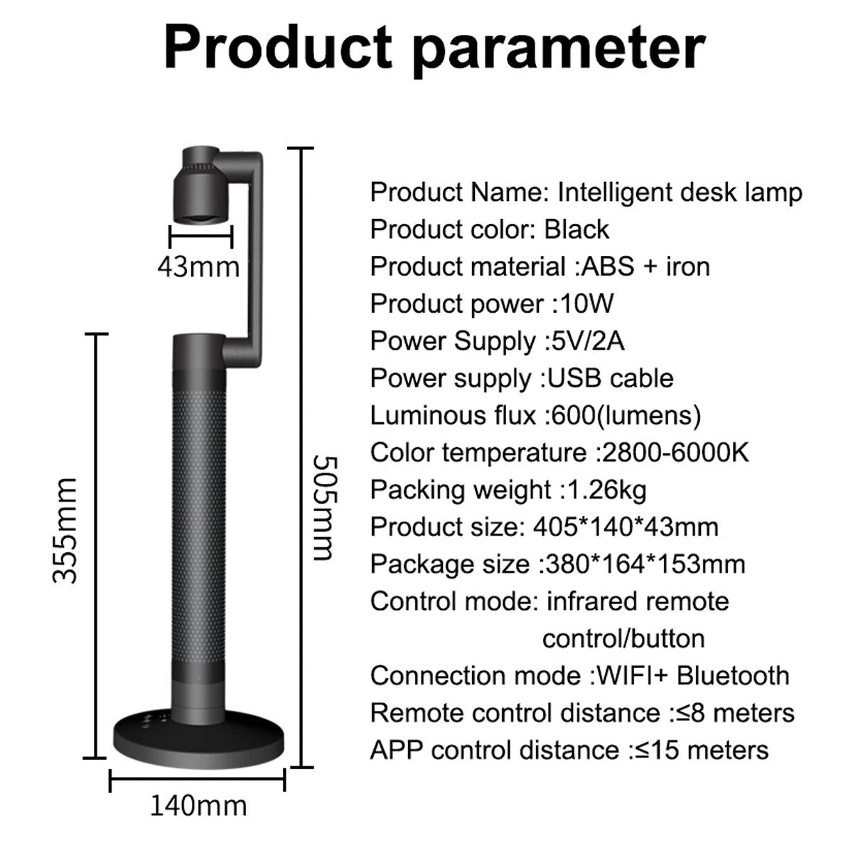 GLOBOSTAR® DESTINY GLB-106-0020 Επιτραπέζιο Φωτιστικό Πορτατίφ με RF Ασύρματο Χειριστήριο & Λειτουργία μέσω WiFi APP LED 10W 600lm 180° AC 220-240V IP20 Πολύχρωμο RGB Dimmable - Sanan SMD Chip - Μαύρο - Μ14 x Π14 x Υ50cm - 2 Χρόνια Εγγύηση