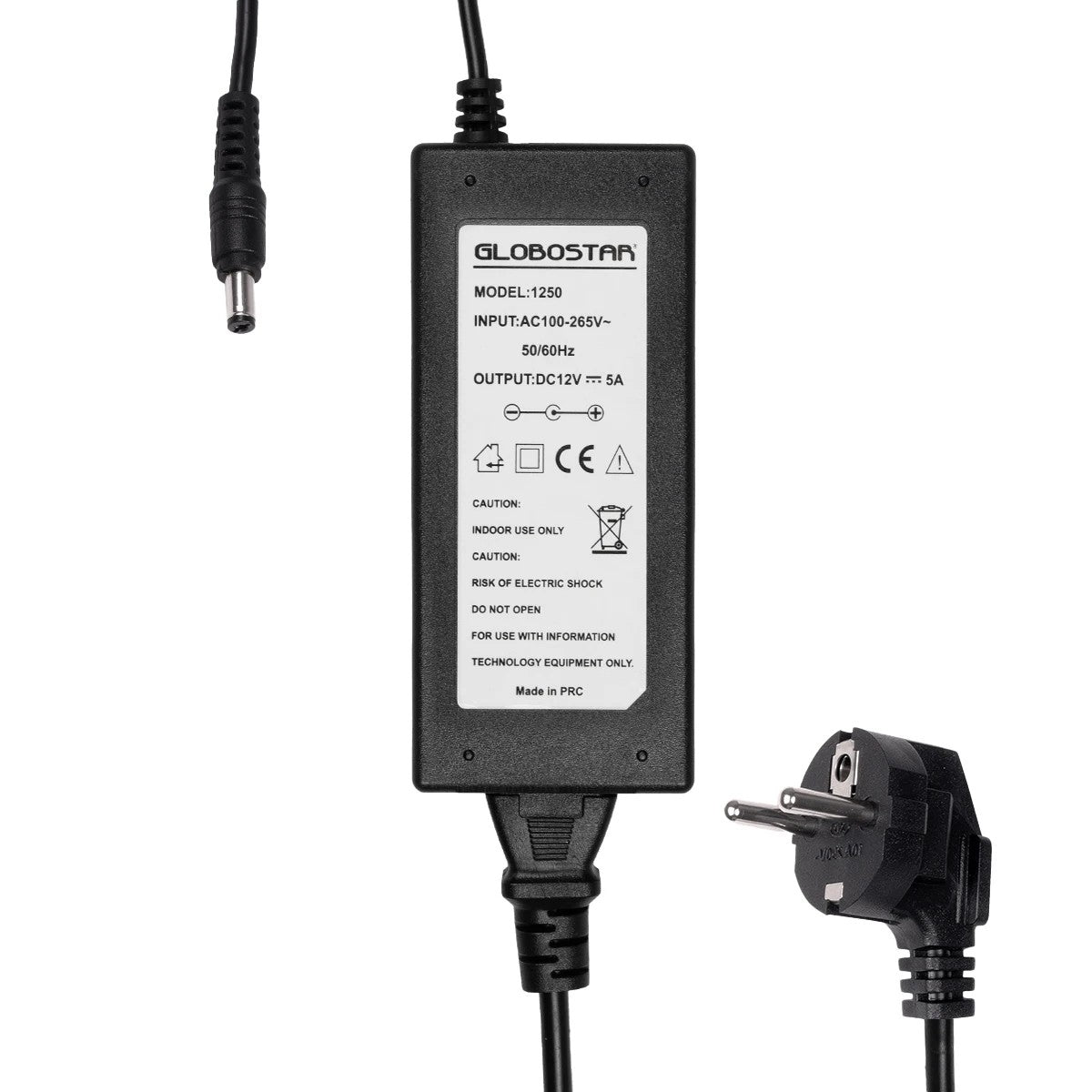 GLOBOSTAR® VOLTIX GLB-107-0003 Τροφοδοτικό/Μετασχηματιστής Class II SELV 60W 5A AC 220-240V σε DC 12V IP20 - Μαύρο Ματ - Μ11.5 x Π5 x Υ3.2cm - 3 Χρόνια Εγγύηση