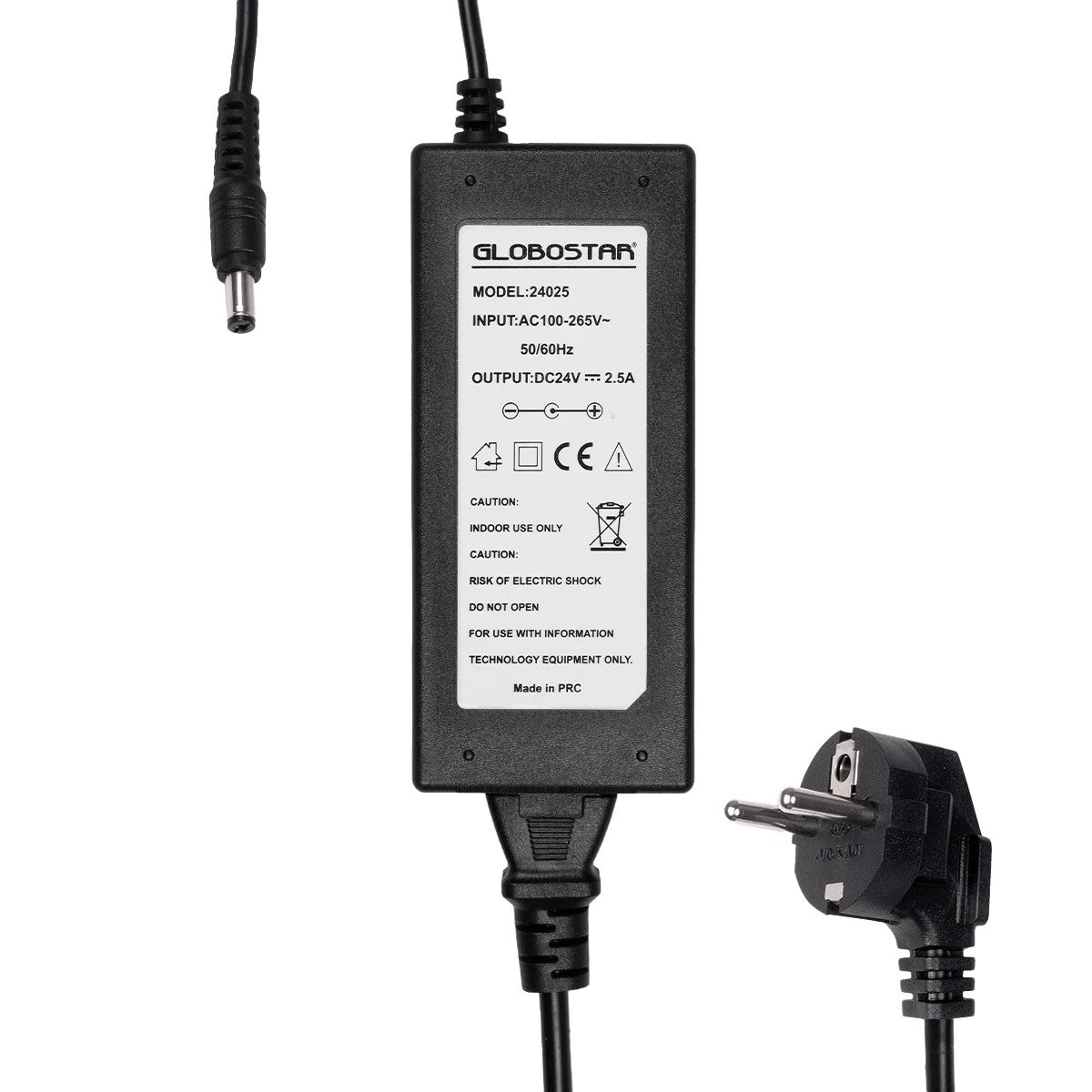 GLOBOSTAR® VOLTIX GLB-107-0007 Τροφοδοτικό/Μετασχηματιστής Class II SELV 60W 2.5A AC 220-240V σε DC 24V IP20 - Μαύρο Ματ - Μ11.5 x Π5 x Υ3.2cm - 3 Χρόνια Εγγύηση