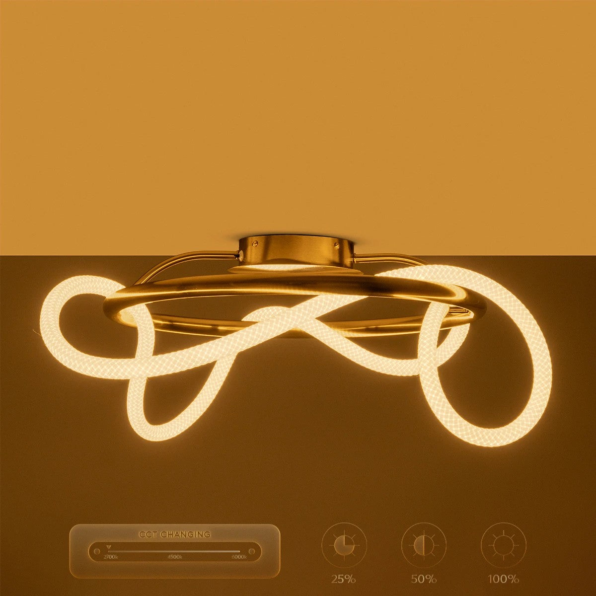 kelvo® GLOW KLV-101-0149 Φωτιστικό Οροφής LED 34W 3400lm 360° AC 220-240V IP20 Ρυθμιζόμενο Λευκό CCT με Χειριστήριο από 2700K έως 6000K Dimmable - Lumileds SMD Chip - Χρυσό Πλατίνα - Μ60 x Π60 x Υ30cm - 3 Χρόνια Εγγύηση - ledmania.gr