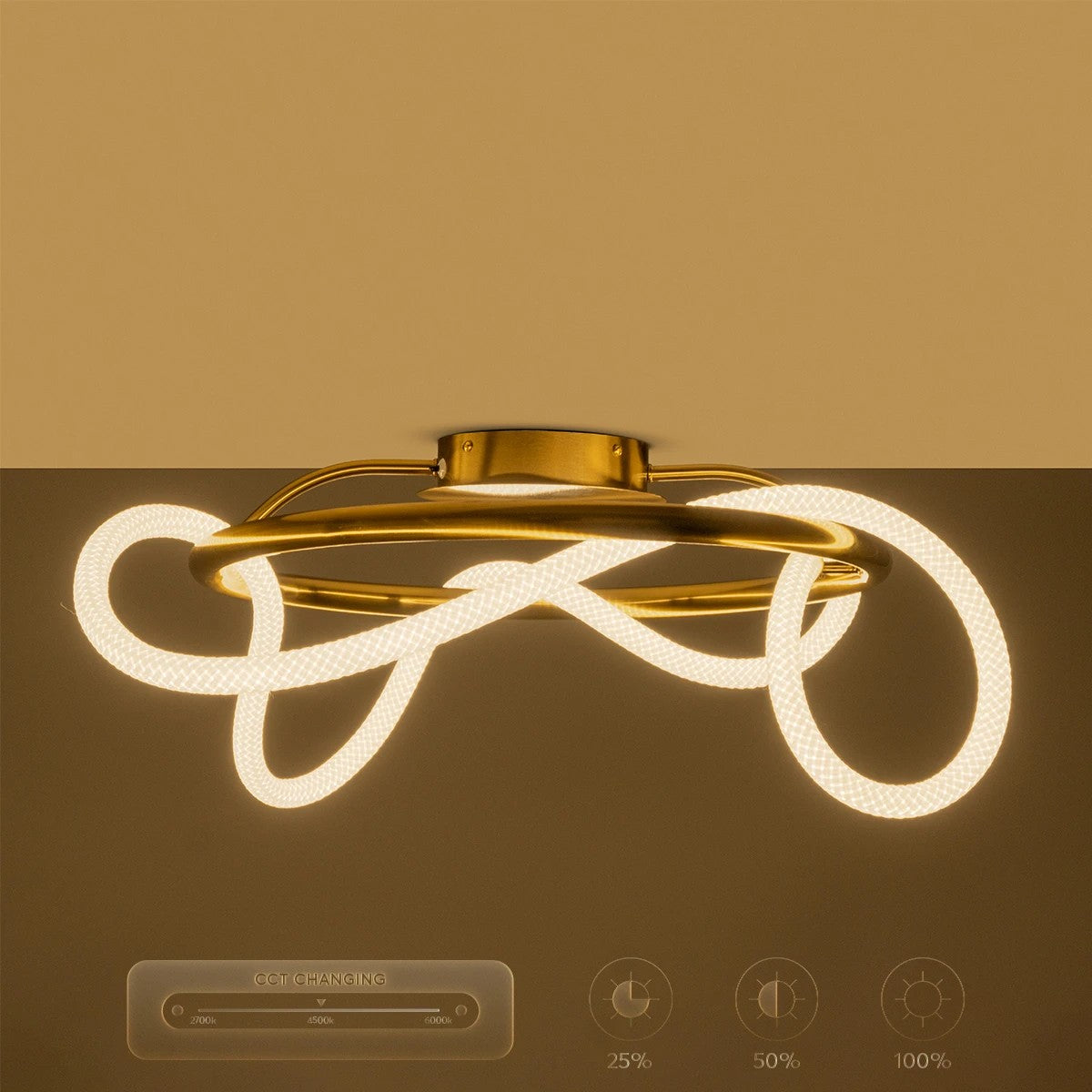 kelvo® GLOW KLV-101-0149 Φωτιστικό Οροφής LED 34W 3400lm 360° AC 220-240V IP20 Ρυθμιζόμενο Λευκό CCT με Χειριστήριο από 2700K έως 6000K Dimmable - Lumileds SMD Chip - Χρυσό Πλατίνα - Μ60 x Π60 x Υ30cm - 3 Χρόνια Εγγύηση - ledmania.gr