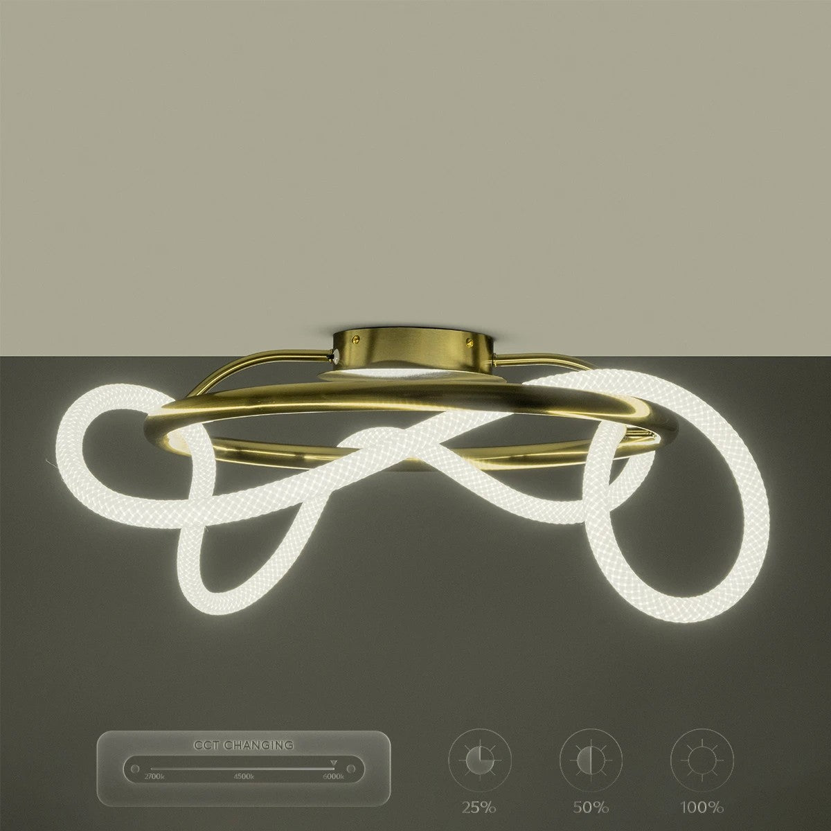 kelvo® GLOW KLV-101-0149 Φωτιστικό Οροφής LED 34W 3400lm 360° AC 220-240V IP20 Ρυθμιζόμενο Λευκό CCT με Χειριστήριο από 2700K έως 6000K Dimmable - Lumileds SMD Chip - Χρυσό Πλατίνα - Μ60 x Π60 x Υ30cm - 3 Χρόνια Εγγύηση - ledmania.gr