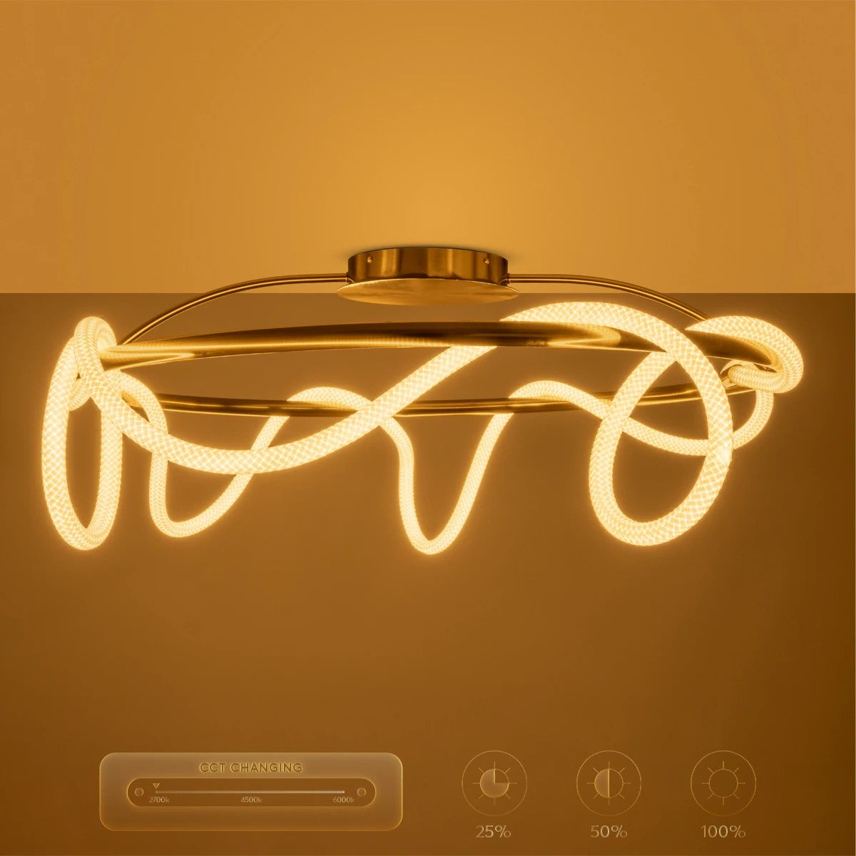 kelvo® GLOW KLV-101-0150 Φωτιστικό Οροφής LED 65W 6500lm 360° AC 220-240V IP20 Ρυθμιζόμενο Λευκό CCT με Χειριστήριο από 2700K έως 6000K Dimmable - Lumileds SMD Chip - Χρυσό Πλατίνα - Μ100 x Π100 x Υ30cm - 3 Χρόνια Εγγύηση - ledmania.gr