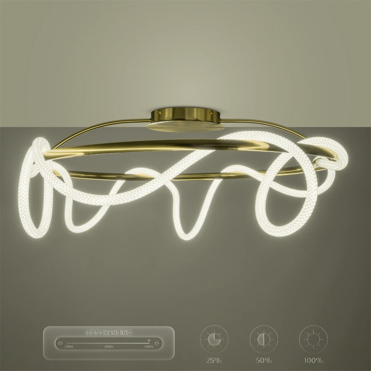 kelvo® GLOW KLV-101-0150 Φωτιστικό Οροφής LED 65W 6500lm 360° AC 220-240V IP20 Ρυθμιζόμενο Λευκό CCT με Χειριστήριο από 2700K έως 6000K Dimmable - Lumileds SMD Chip - Χρυσό Πλατίνα - Μ100 x Π100 x Υ30cm - 3 Χρόνια Εγγύηση - ledmania.gr