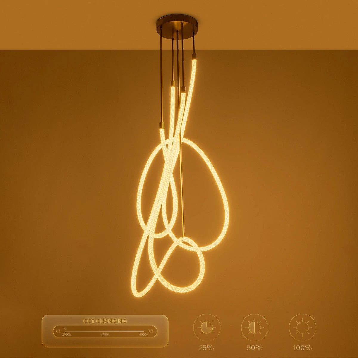 kelvo® GLOW KLV-101-0154 Φωτιστικό Οροφής LED 85W 8500lm 360° AC 220-240V IP20 Ρυθμιζόμενο Λευκό CCT με Χειριστήριο από 2700K έως 6000K Dimmable - Lumileds SMD Chip - Χρυσό Πλατίνα - Μ100 x Π100 x Υ140cm - 3 Χρόνια Εγγύηση - ledmania.gr