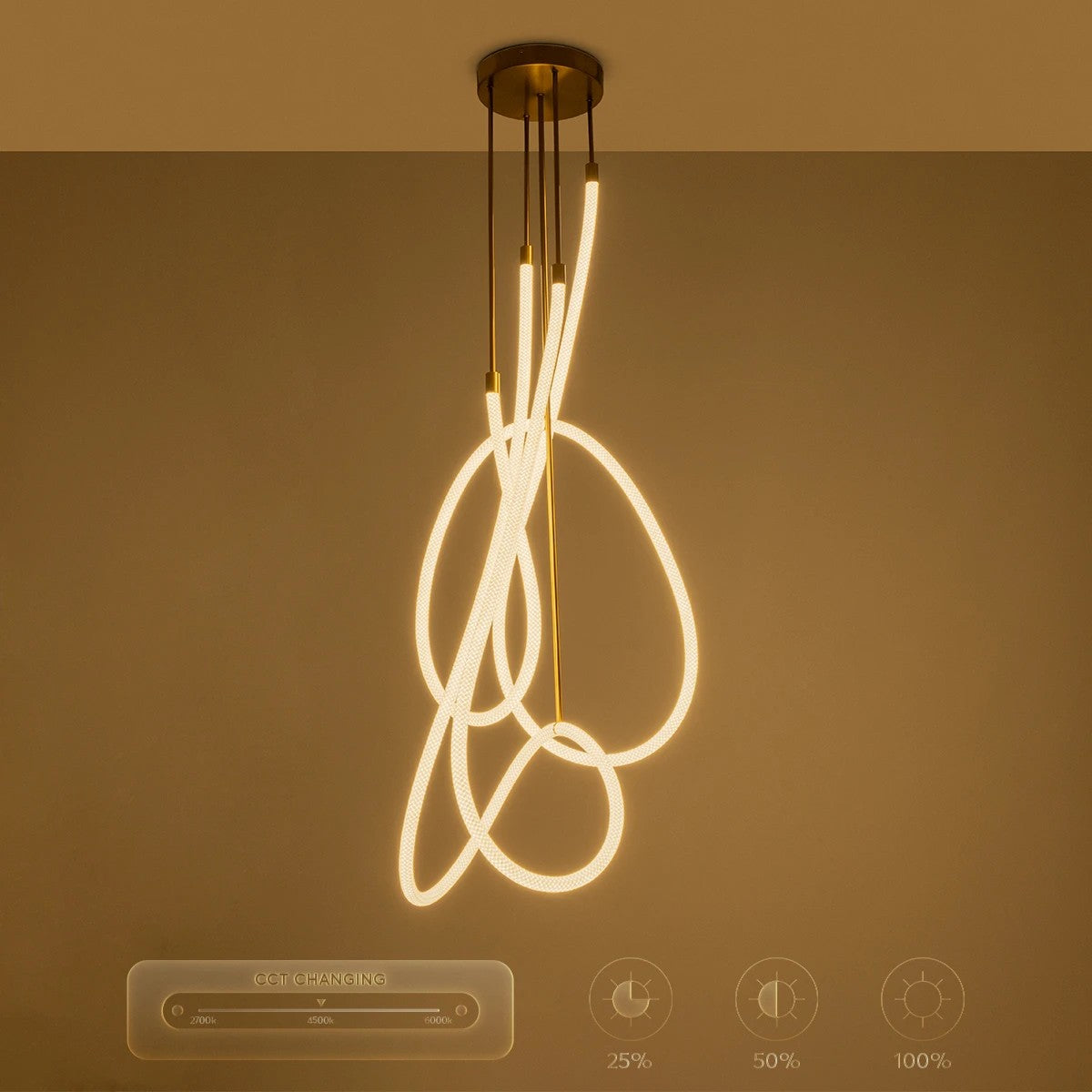 kelvo® GLOW KLV-101-0154 Φωτιστικό Οροφής LED 85W 8500lm 360° AC 220-240V IP20 Ρυθμιζόμενο Λευκό CCT με Χειριστήριο από 2700K έως 6000K Dimmable - Lumileds SMD Chip - Χρυσό Πλατίνα - Μ100 x Π100 x Υ140cm - 3 Χρόνια Εγγύηση - ledmania.gr