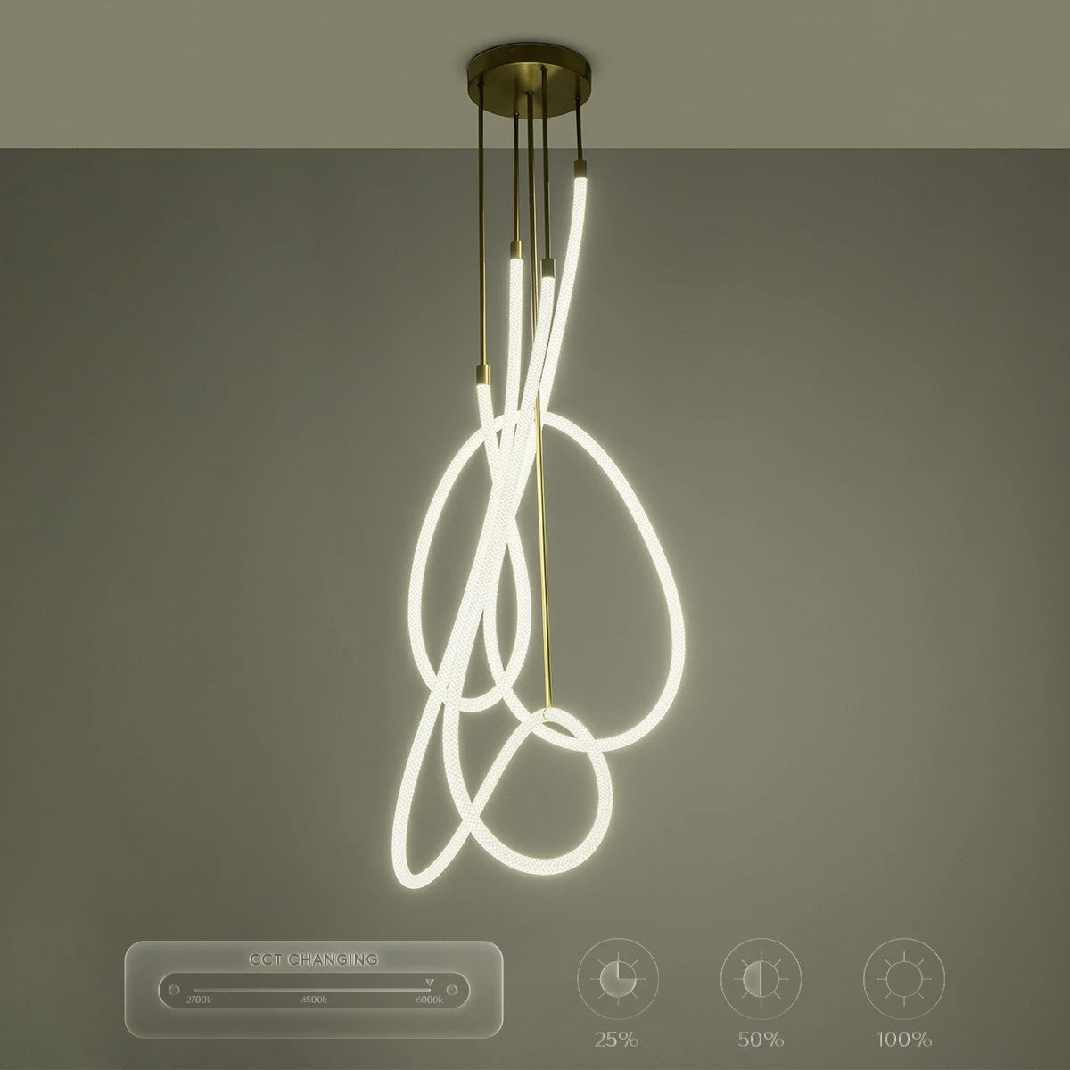 kelvo® GLOW KLV-101-0154 Φωτιστικό Οροφής LED 85W 8500lm 360° AC 220-240V IP20 Ρυθμιζόμενο Λευκό CCT με Χειριστήριο από 2700K έως 6000K Dimmable - Lumileds SMD Chip - Χρυσό Πλατίνα - Μ100 x Π100 x Υ140cm - 3 Χρόνια Εγγύηση - ledmania.gr