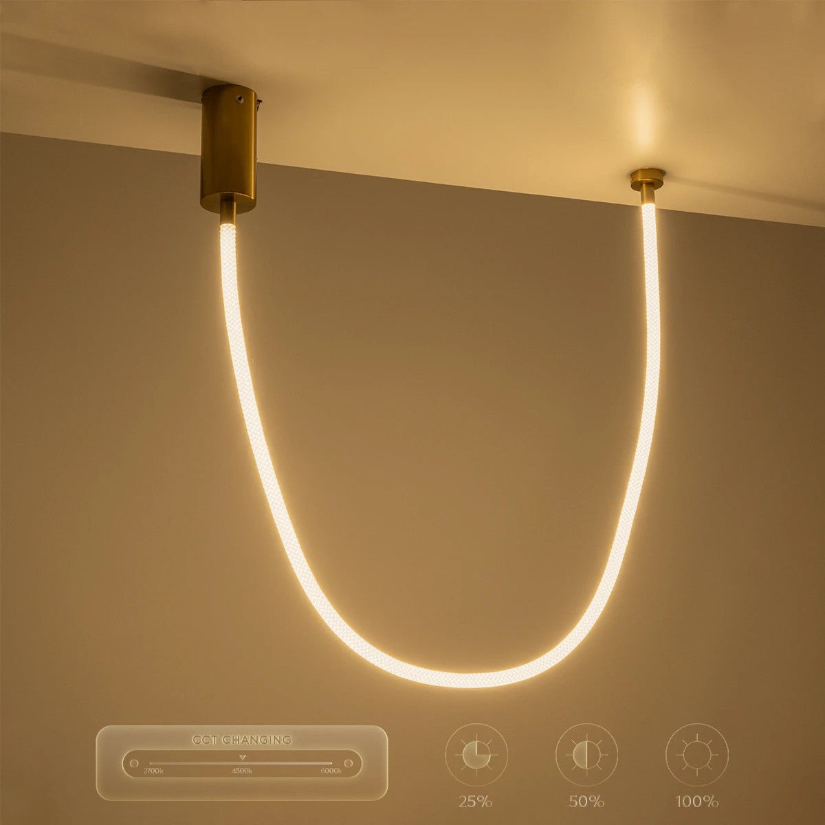kelvo® GLOW KLV-101-0155 Κρεμαστό Φωτιστικό Οροφής LED 27W 2700lm 360° AC 220-240V IP20 Ρυθμιζόμενο Λευκό CCT με Χειριστήριο από 2700K έως 6000K Dimmable - Lumileds SMD Chip - Χρυσό Πλατίνα - Μ90 x Π9 x Υ95cm - 3 Χρόνια Εγγύηση - ledmania.gr
