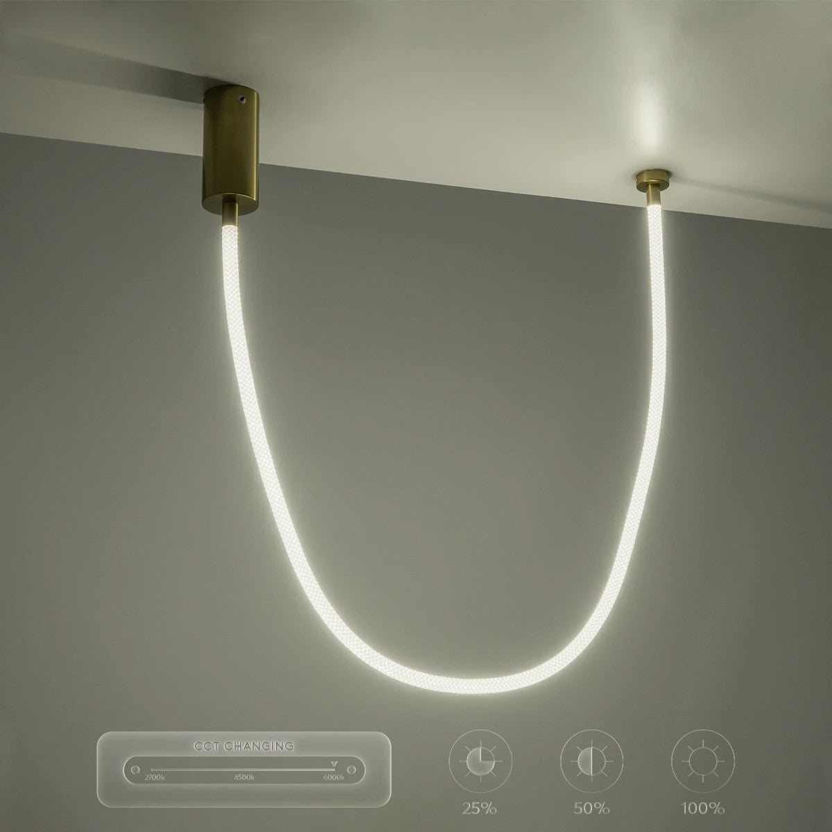 kelvo® GLOW KLV-101-0155 Κρεμαστό Φωτιστικό Οροφής LED 27W 2700lm 360° AC 220-240V IP20 Ρυθμιζόμενο Λευκό CCT με Χειριστήριο από 2700K έως 6000K Dimmable - Lumileds SMD Chip - Χρυσό Πλατίνα - Μ90 x Π9 x Υ95cm - 3 Χρόνια Εγγύηση - ledmania.gr