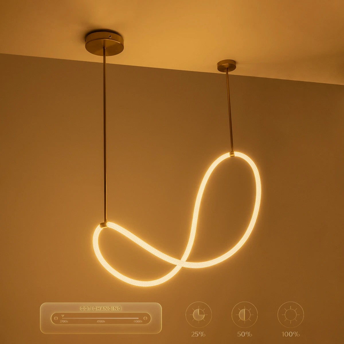 kelvo® GLOW KLV-101-0156 Κρεμαστό Φωτιστικό Οροφής LED 34W 3400lm 360° AC 220-240V IP20 Ρυθμιζόμενο Λευκό CCT με Χειριστήριο από 2700K έως 6000K Dimmable - Lumileds SMD Chip - Χρυσό Πλατίνα - Μ20 x Π35 x Υ120cm - 3 Χρόνια Εγγύηση - ledmania.gr