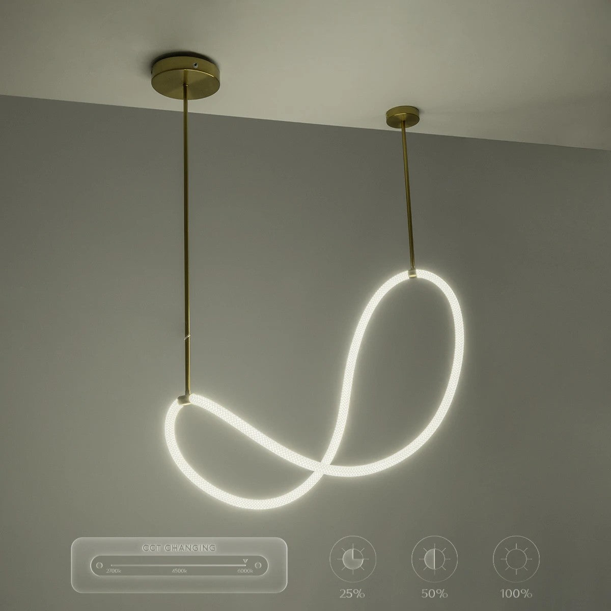kelvo® GLOW KLV-101-0156 Κρεμαστό Φωτιστικό Οροφής LED 34W 3400lm 360° AC 220-240V IP20 Ρυθμιζόμενο Λευκό CCT με Χειριστήριο από 2700K έως 6000K Dimmable - Lumileds SMD Chip - Χρυσό Πλατίνα - Μ20 x Π35 x Υ120cm - 3 Χρόνια Εγγύηση - ledmania.gr