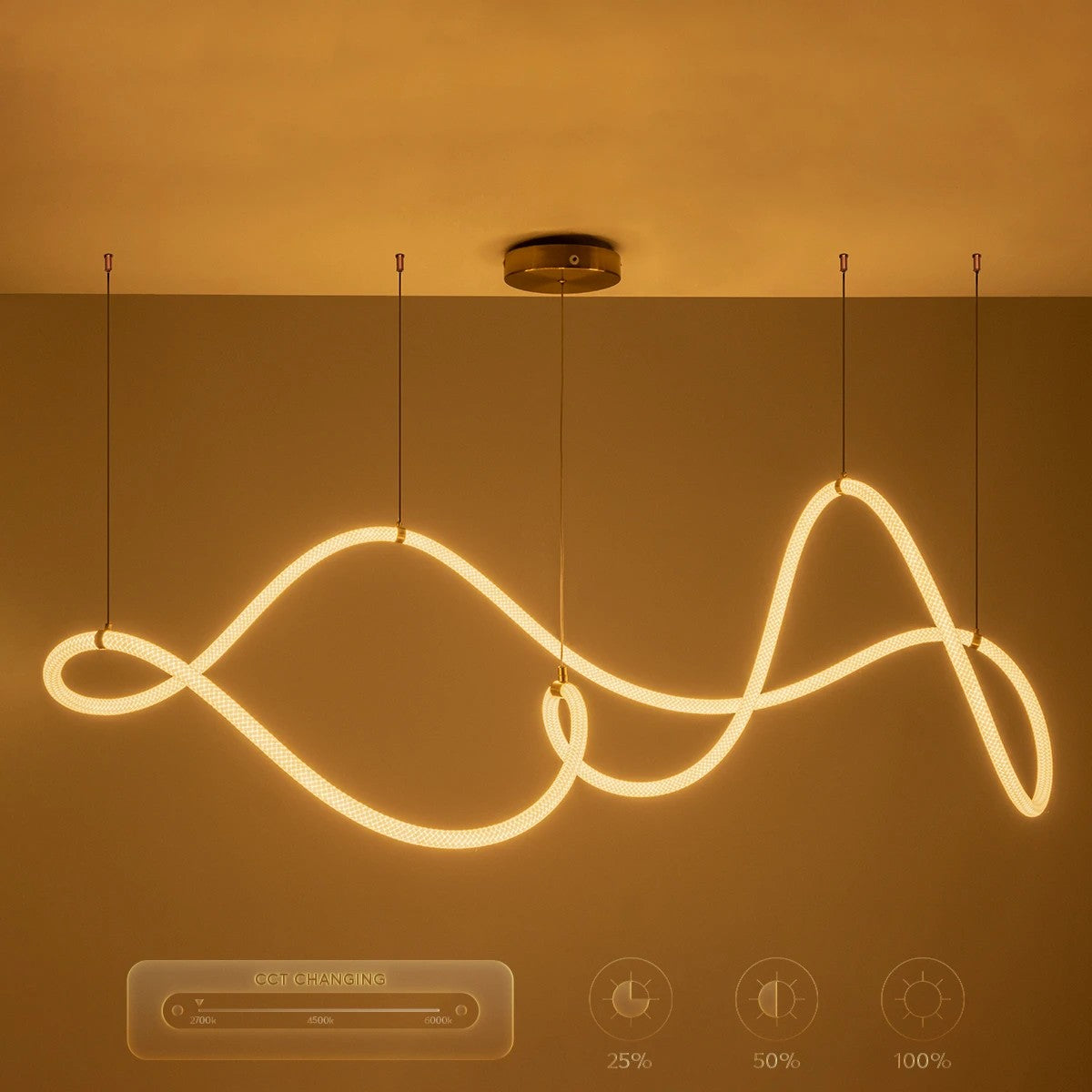 kelvo® GLOW KLV-101-0157 Κρεμαστό Φωτιστικό Οροφής LED 65W 6500lm 360° AC 220-240V IP20 Ρυθμιζόμενο Λευκό CCT με Χειριστήριο από 2700K έως 6000K Dimmable - Lumileds SMD Chip - Σατινέ Χρυσό Βούρτσας - Μ150 x Π70 x Υ90cm - 3 Χρόνια Εγγύηση