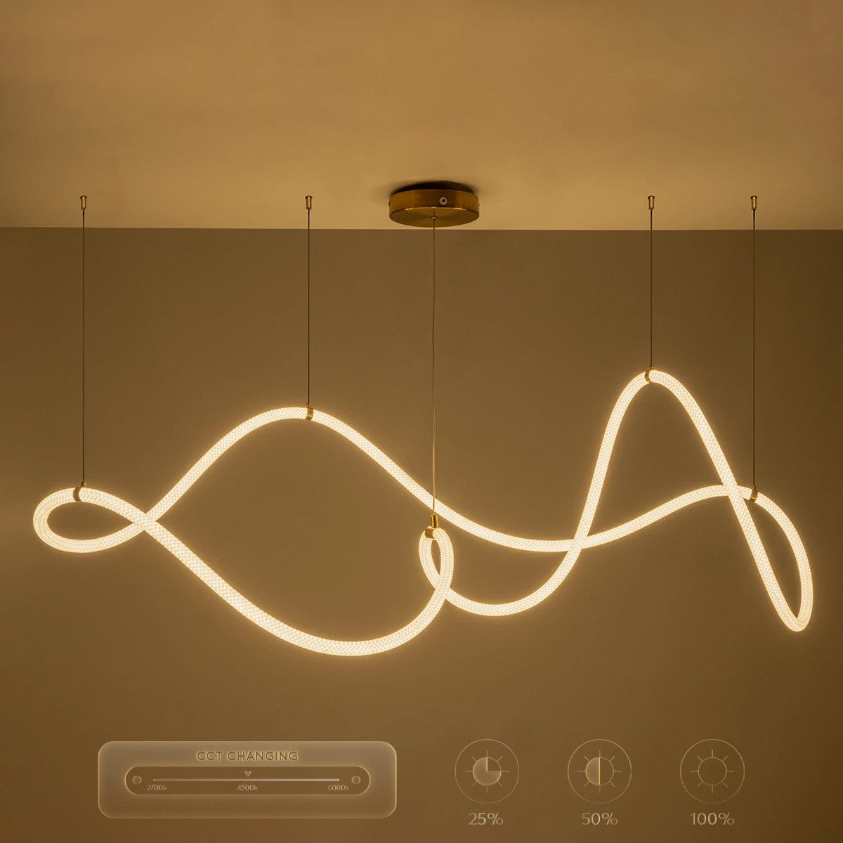 kelvo® GLOW KLV-101-0157 Κρεμαστό Φωτιστικό Οροφής LED 65W 6500lm 360° AC 220-240V IP20 Ρυθμιζόμενο Λευκό CCT με Χειριστήριο από 2700K έως 6000K Dimmable - Lumileds SMD Chip - Σατινέ Χρυσό Βούρτσας - Μ150 x Π70 x Υ90cm - 3 Χρόνια Εγγύηση