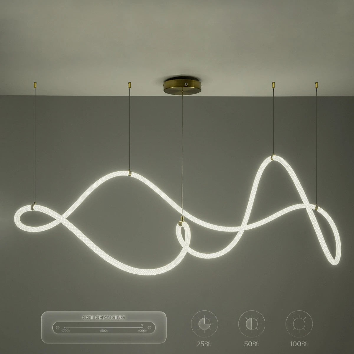 kelvo® GLOW KLV-101-0157 Κρεμαστό Φωτιστικό Οροφής LED 65W 6500lm 360° AC 220-240V IP20 Ρυθμιζόμενο Λευκό CCT με Χειριστήριο από 2700K έως 6000K Dimmable - Lumileds SMD Chip - Σατινέ Χρυσό Βούρτσας - Μ150 x Π70 x Υ90cm - 3 Χρόνια Εγγύηση