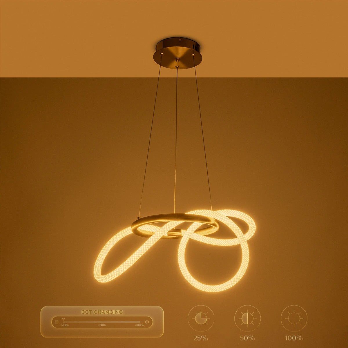 kelvo® GLOW KLV-101-0161 Κρεμαστό Φωτιστικό Οροφής LED 30W 3000lm 360° AC 220-240V IP20 Ρυθμιζόμενο Λευκό CCT με Χειριστήριο από 2700K έως 6000K Dimmable - Lumileds SMD Chip - Χρυσό Πλατίνα - Μ40 x Π40 x Υ30cm - 3 Χρόνια Εγγύηση - ledmania.gr