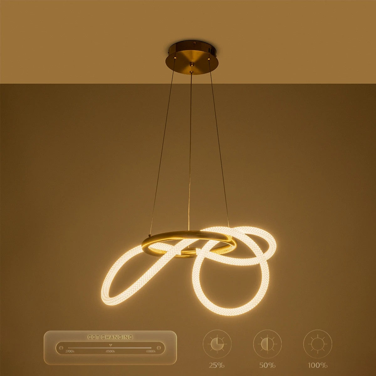 kelvo® GLOW KLV-101-0161 Κρεμαστό Φωτιστικό Οροφής LED 30W 3000lm 360° AC 220-240V IP20 Ρυθμιζόμενο Λευκό CCT με Χειριστήριο από 2700K έως 6000K Dimmable - Lumileds SMD Chip - Χρυσό Πλατίνα - Μ40 x Π40 x Υ30cm - 3 Χρόνια Εγγύηση - ledmania.gr