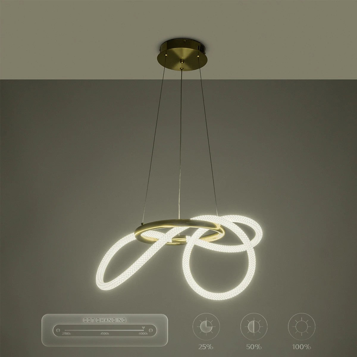 kelvo® GLOW KLV-101-0161 Κρεμαστό Φωτιστικό Οροφής LED 30W 3000lm 360° AC 220-240V IP20 Ρυθμιζόμενο Λευκό CCT με Χειριστήριο από 2700K έως 6000K Dimmable - Lumileds SMD Chip - Χρυσό Πλατίνα - Μ40 x Π40 x Υ30cm - 3 Χρόνια Εγγύηση - ledmania.gr