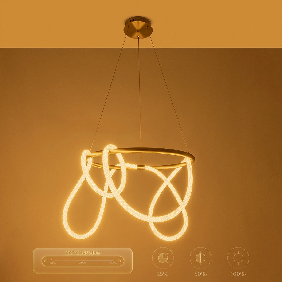 kelvo® GLOW KLV-101-0163 Κρεμαστό Φωτιστικό Οροφής LED 58W 5800lm 360° AC 220-240V IP20 Ρυθμιζόμενο Λευκό CCT με Χειριστήριο από 2700K έως 6000K Dimmable - Lumileds SMD Chip - Χρυσό Πλατίνα - Μ80 x Π80 x Υ40cm - 3 Χρόνια Εγγύηση - ledmania.gr