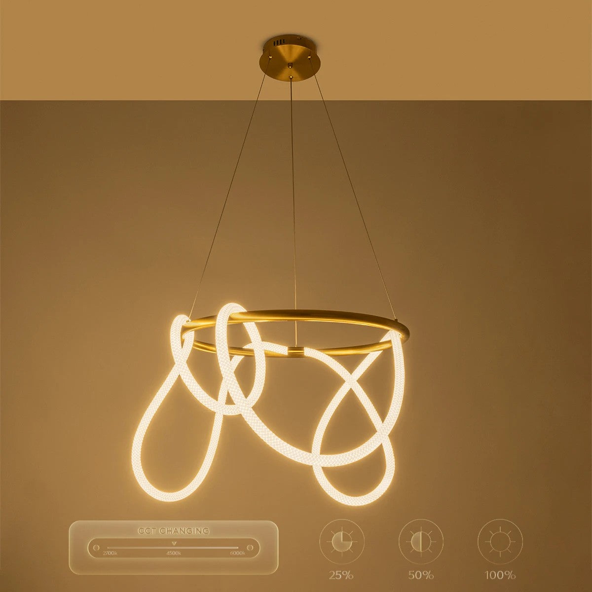 kelvo® GLOW KLV-101-0163 Κρεμαστό Φωτιστικό Οροφής LED 58W 5800lm 360° AC 220-240V IP20 Ρυθμιζόμενο Λευκό CCT με Χειριστήριο από 2700K έως 6000K Dimmable - Lumileds SMD Chip - Χρυσό Πλατίνα - Μ80 x Π80 x Υ40cm - 3 Χρόνια Εγγύηση - ledmania.gr