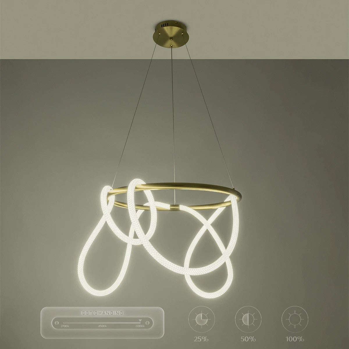 kelvo® GLOW KLV-101-0163 Κρεμαστό Φωτιστικό Οροφής LED 58W 5800lm 360° AC 220-240V IP20 Ρυθμιζόμενο Λευκό CCT με Χειριστήριο από 2700K έως 6000K Dimmable - Lumileds SMD Chip - Χρυσό Πλατίνα - Μ80 x Π80 x Υ40cm - 3 Χρόνια Εγγύηση - ledmania.gr