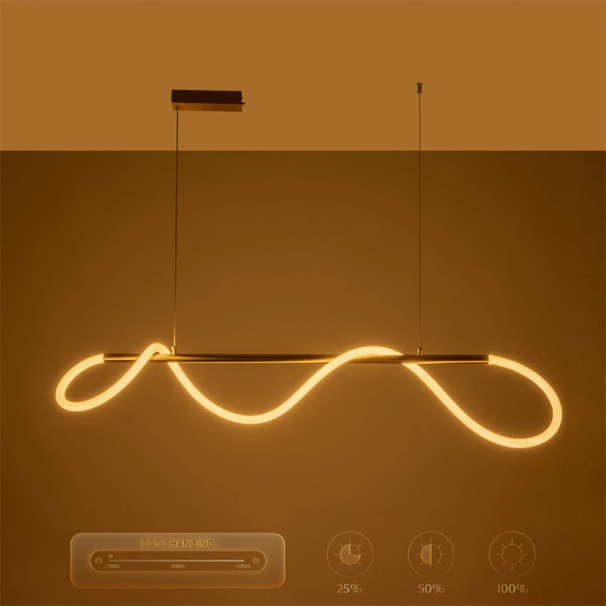 kelvo® GLOW KLV-101-0166 Κρεμαστό Φωτιστικό Οροφής LED 34W 3400lm 360° AC 220-240V IP20 Ρυθμιζόμενο Λευκό CCT με Χειριστήριο από 2700K έως 6000K Dimmable - Lumileds SMD Chip - Χρυσό Πλατίνα - Μ140 x Π40 x Υ30cm - 3 Χρόνια Εγγύηση - ledmania.gr
