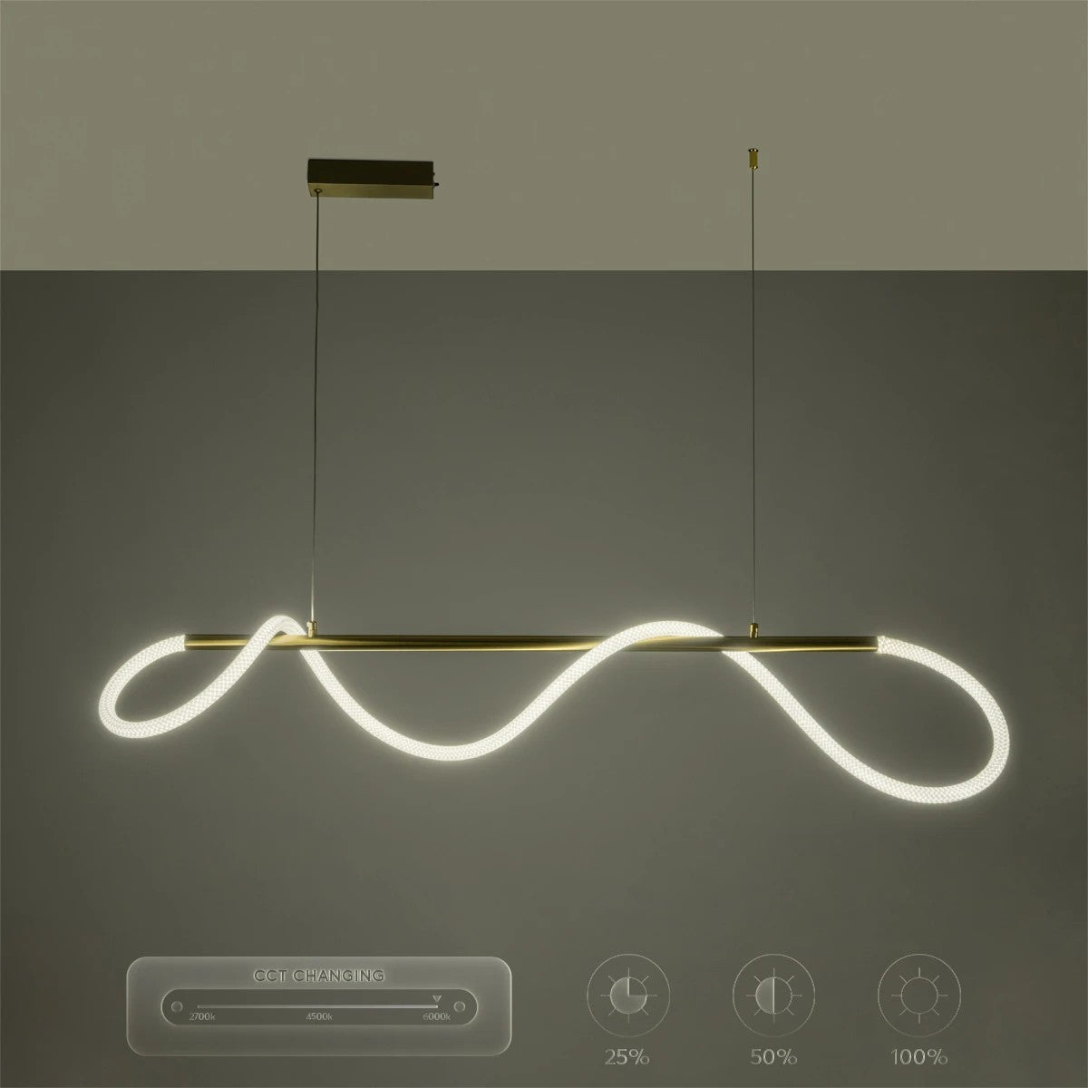 kelvo® GLOW KLV-101-0166 Κρεμαστό Φωτιστικό Οροφής LED 34W 3400lm 360° AC 220-240V IP20 Ρυθμιζόμενο Λευκό CCT με Χειριστήριο από 2700K έως 6000K Dimmable - Lumileds SMD Chip - Χρυσό Πλατίνα - Μ140 x Π40 x Υ30cm - 3 Χρόνια Εγγύηση - ledmania.gr
