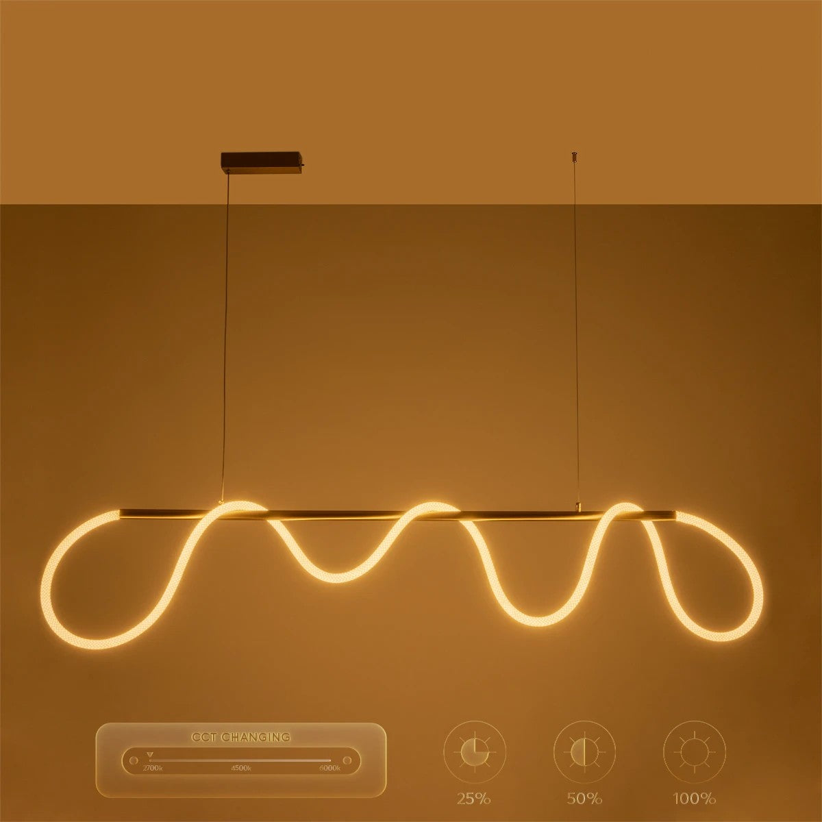 kelvo® GLOW KLV-101-0167 Κρεμαστό Φωτιστικό Οροφής LED 45W 4500lm 360° AC 220-240V IP20 Ρυθμιζόμενο Λευκό CCT με Χειριστήριο από 2700K έως 6000K Dimmable - Lumileds SMD Chip - Χρυσό Πλατίνα - Μ180 x Π30 x Υ40cm - 3 Χρόνια Εγγύηση - ledmania.gr