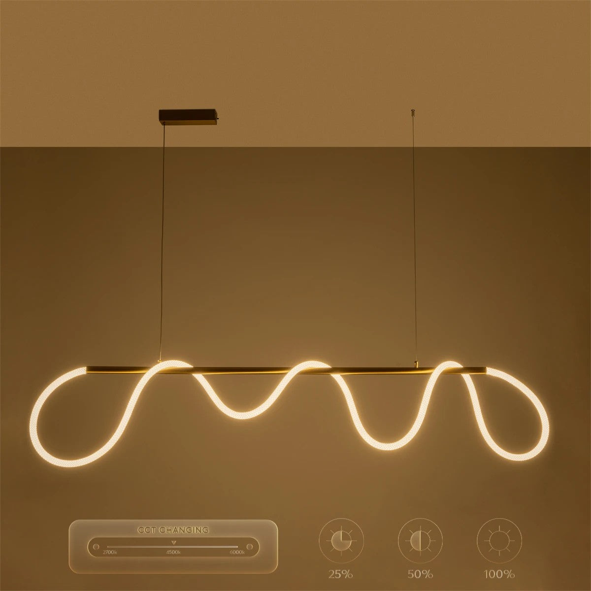 kelvo® GLOW KLV-101-0167 Κρεμαστό Φωτιστικό Οροφής LED 45W 4500lm 360° AC 220-240V IP20 Ρυθμιζόμενο Λευκό CCT με Χειριστήριο από 2700K έως 6000K Dimmable - Lumileds SMD Chip - Χρυσό Πλατίνα - Μ180 x Π30 x Υ40cm - 3 Χρόνια Εγγύηση - ledmania.gr