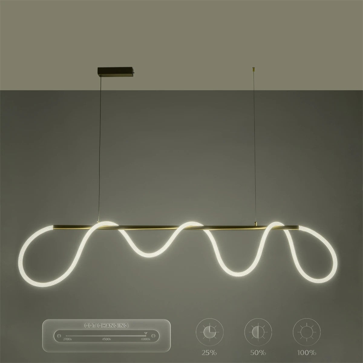 kelvo® GLOW KLV-101-0167 Κρεμαστό Φωτιστικό Οροφής LED 45W 4500lm 360° AC 220-240V IP20 Ρυθμιζόμενο Λευκό CCT με Χειριστήριο από 2700K έως 6000K Dimmable - Lumileds SMD Chip - Χρυσό Πλατίνα - Μ180 x Π30 x Υ40cm - 3 Χρόνια Εγγύηση - ledmania.gr