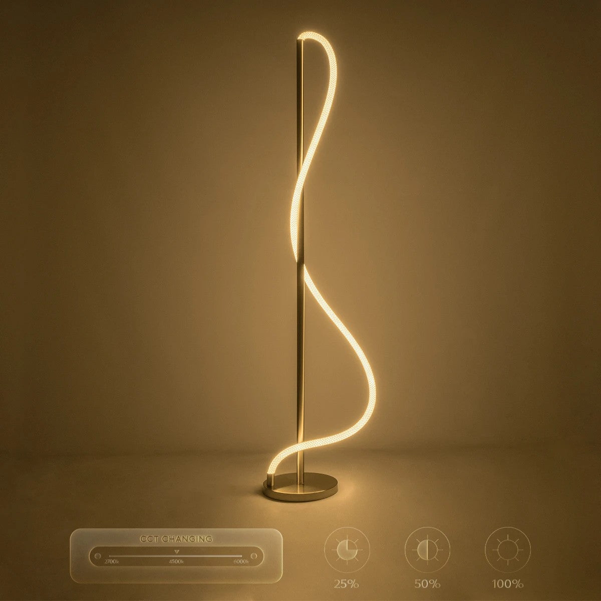 kelvo® GLOW KLV-101-0173 Επιδαπέδιο Φωτιστικό LED 30W 3000lm 360° AC 220-240V IP20 Ρυθμιζόμενο Λευκό CCT με Αφή 2700K/4500K/6000K Dimmable - Lumileds SMD Chip - Χρυσό Πλατίνα - Μ45 x Π45 x Υ160cm - 3 Χρόνια Εγγύηση - ledmania.gr